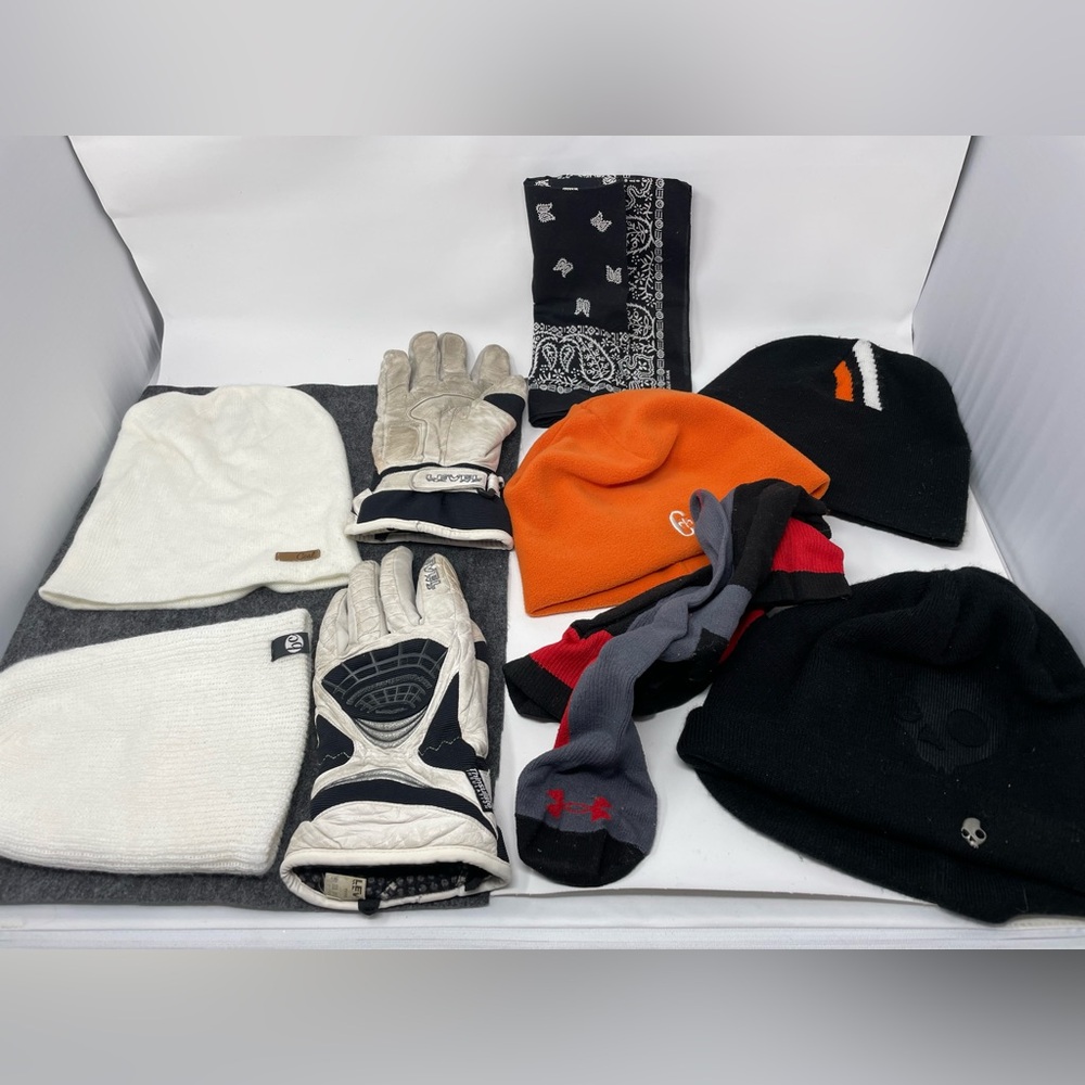 Lots of Beanies, bandana, gloves and socks